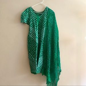 Forest Green Bandhej Silk Salwar Kameez size large